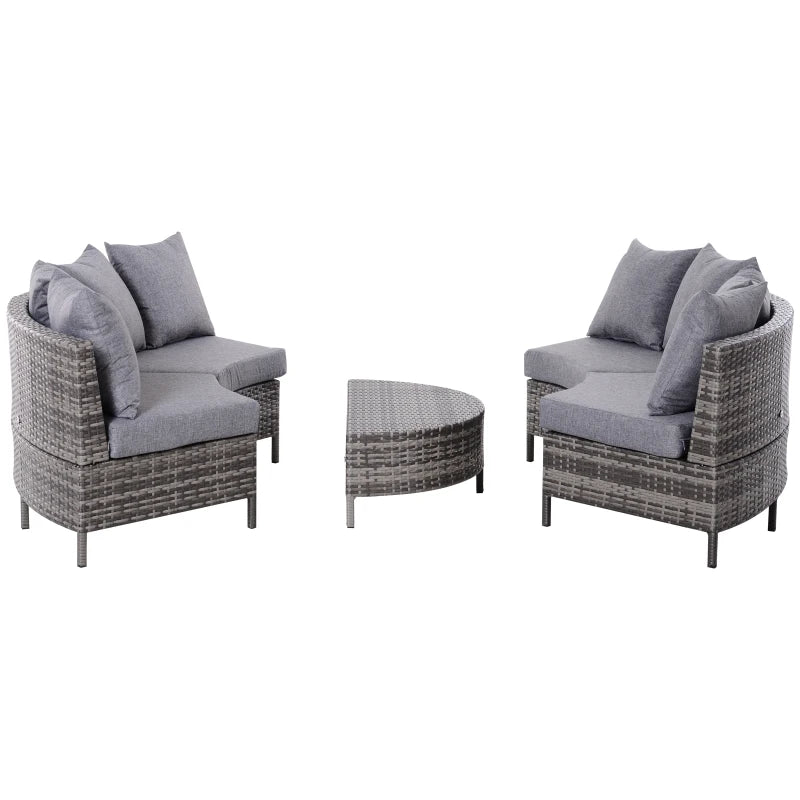 Grey4 Seater Half Round Rattan Sofa Set With Table