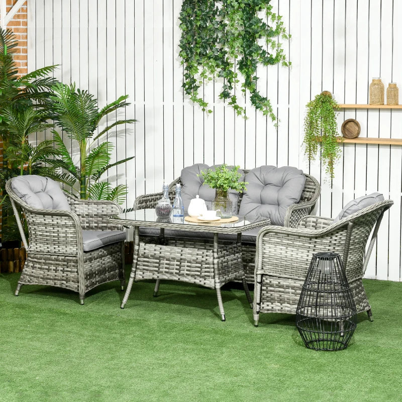 Grey Rounded Wicker Chairs With Glass Top Table