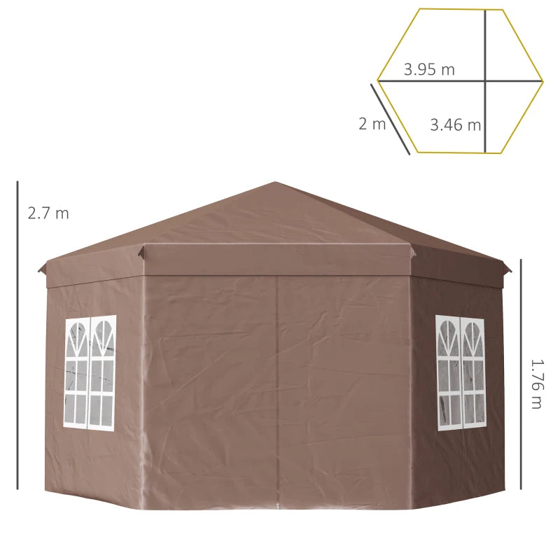 Brown Hexagonal Pop up Gazebo with Storage Bag