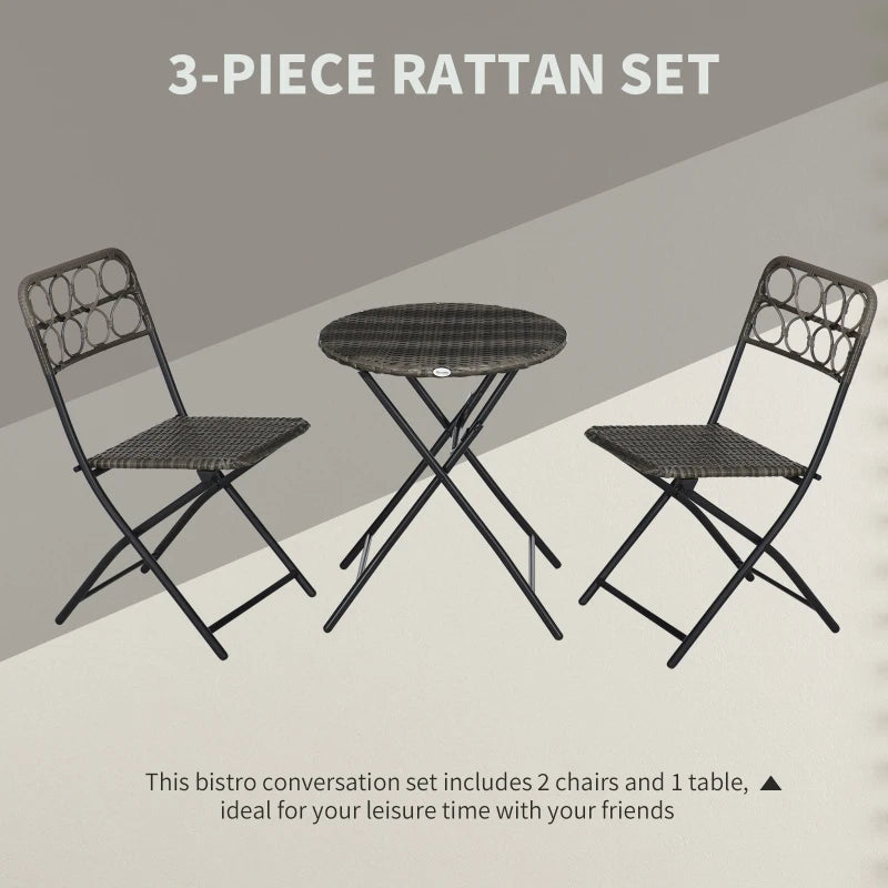 Grey Hand Woven Rattan Coffee Table and Chairs - Foldable