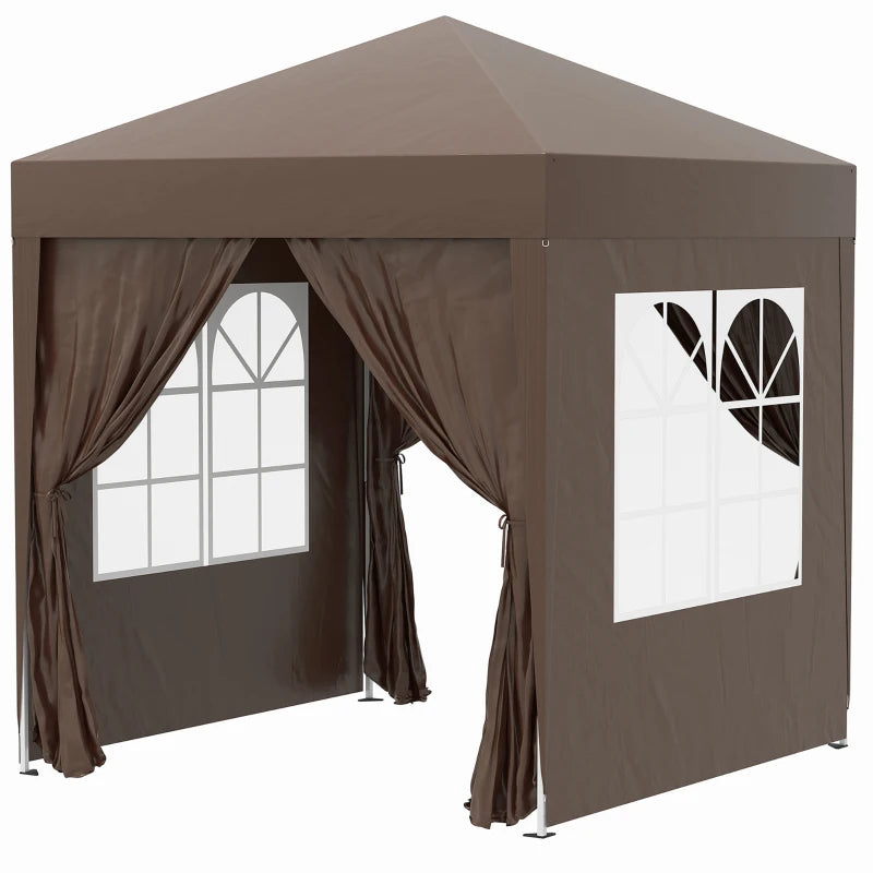 2m x 2m Brown Gazebo With 2 Walls and 2 Windows