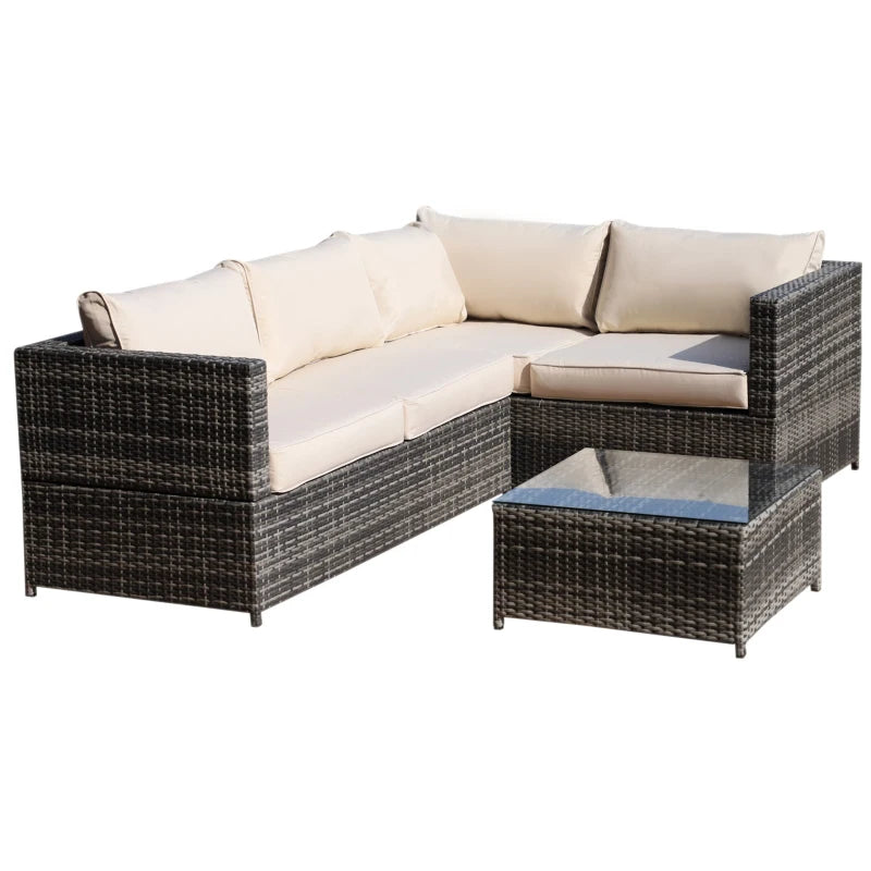 Beige 4 Seater Rattan Corner Sofa Chair Set with Coffee Table