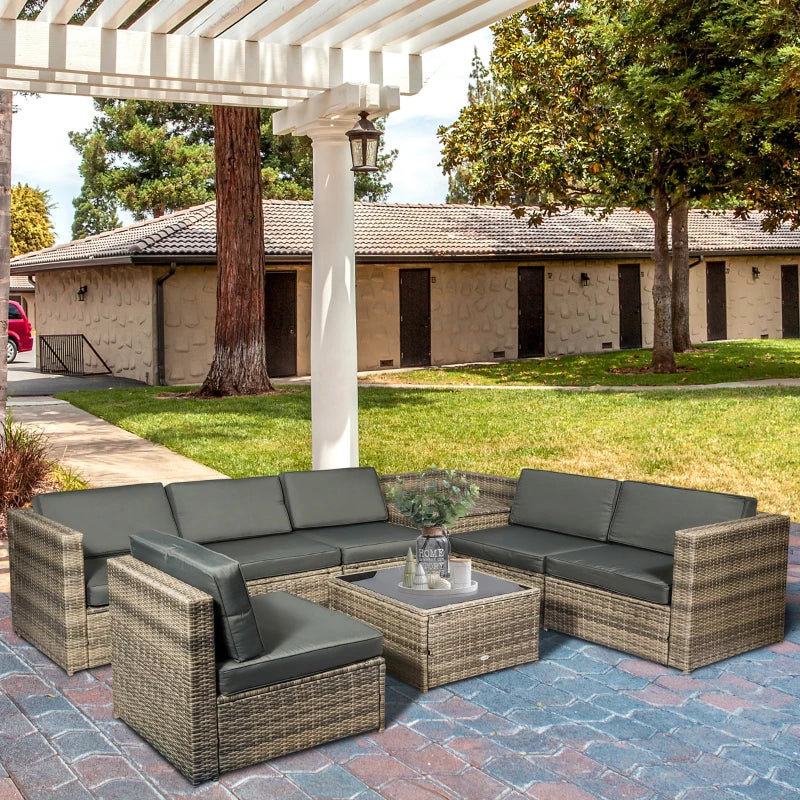 Brown 8 Piece Rattan Furniture Set with Cushions - x3 Two Seater Sofas With Table and Cushions