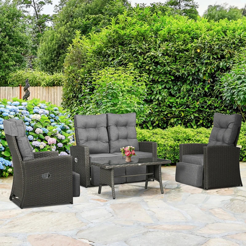 4 Seater Reclining Rattan Chairs With 2-Seater Wicker Sofa