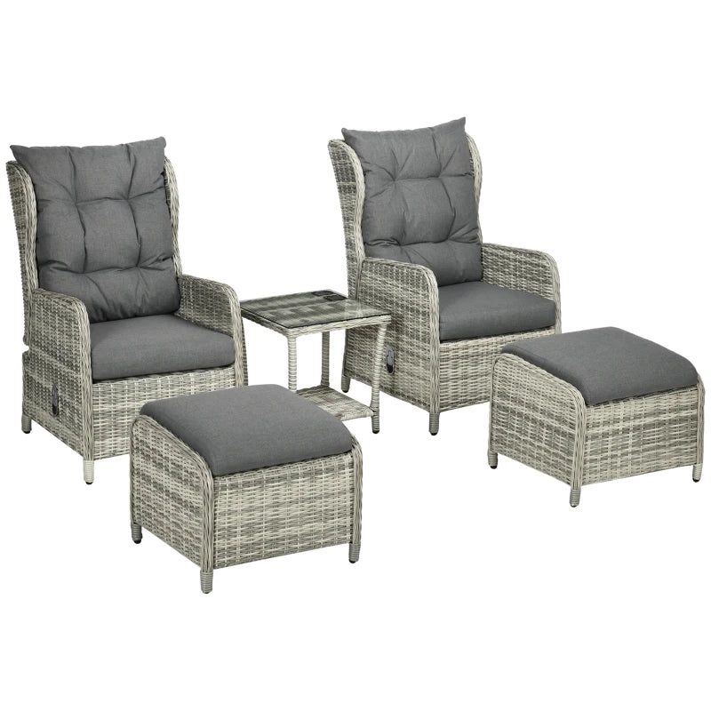 Mixed Grey 5 Piece Recliner Sofa Bed with Glass Top Table and Footstools