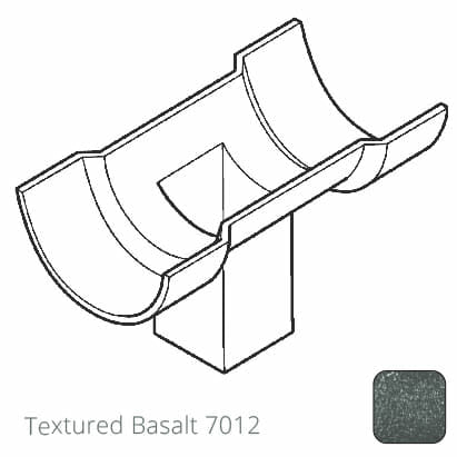 75x75 (3"x3") square outlet Cast Aluminium Half Round 100mm (4") Gutter Running Outlet - Double Socket - Textured 7012 Basalt - Trade Warehouse