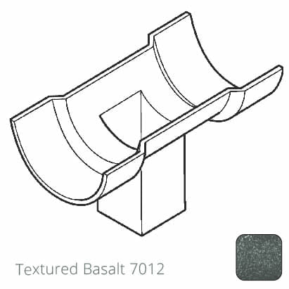 75x75 (3"x3") square outlet Cast Aluminium Half Round 125mm (5") Gutter Running Outlet - Double Socket - Textured 7012 Basalt - Trade Warehouse
