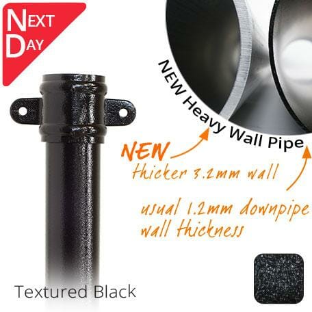 76mm (3") x 3m NEW Heavy Wall Aluminium Downpipe with Cast Eared Socket - Textured Black - Trade Warehouse