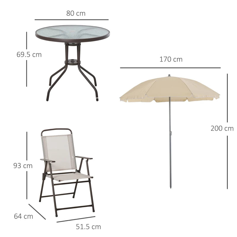 Cream 6 Piece Dining Set With Foldable Chairs & Parasol