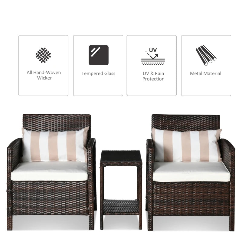 Brown 2-Seater Rattan Bistro Set With Cushions