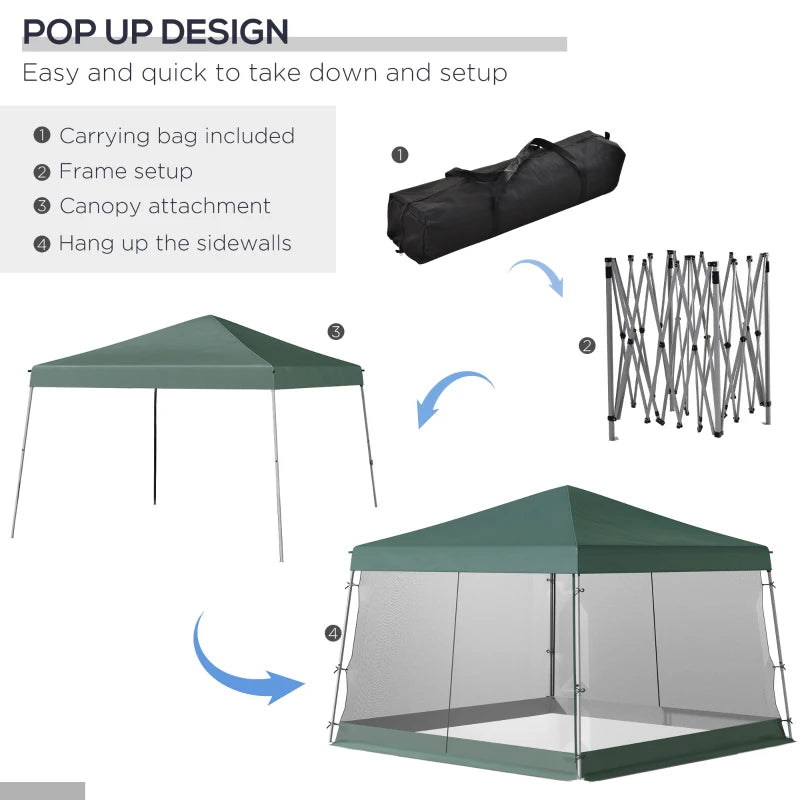 Green Outdoor Garden Pop-up Gazebo Canopy Tent Swith Mesh Screen Side Walls