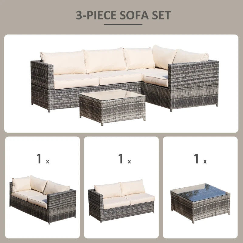 Beige 4 Seater Rattan Corner Sofa Chair Set with Coffee Table