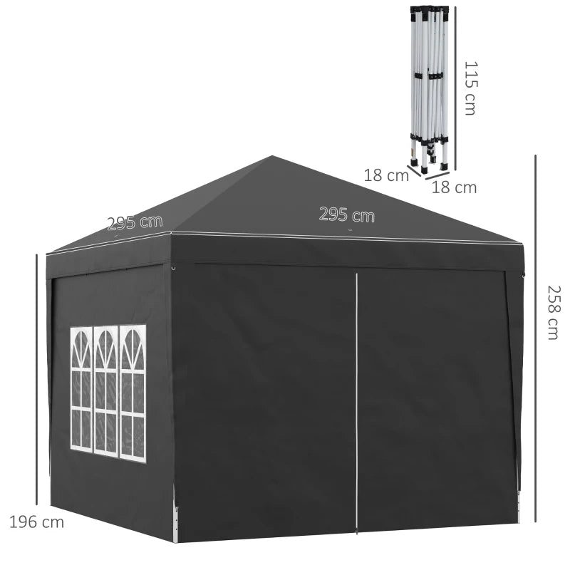 Black 3m x 3m Pop Up Gazebo