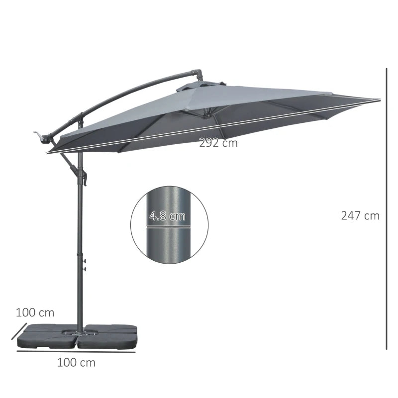 2.47H x 2.92m Dark Grey Banana Parasol With Adjustable Crank Handle