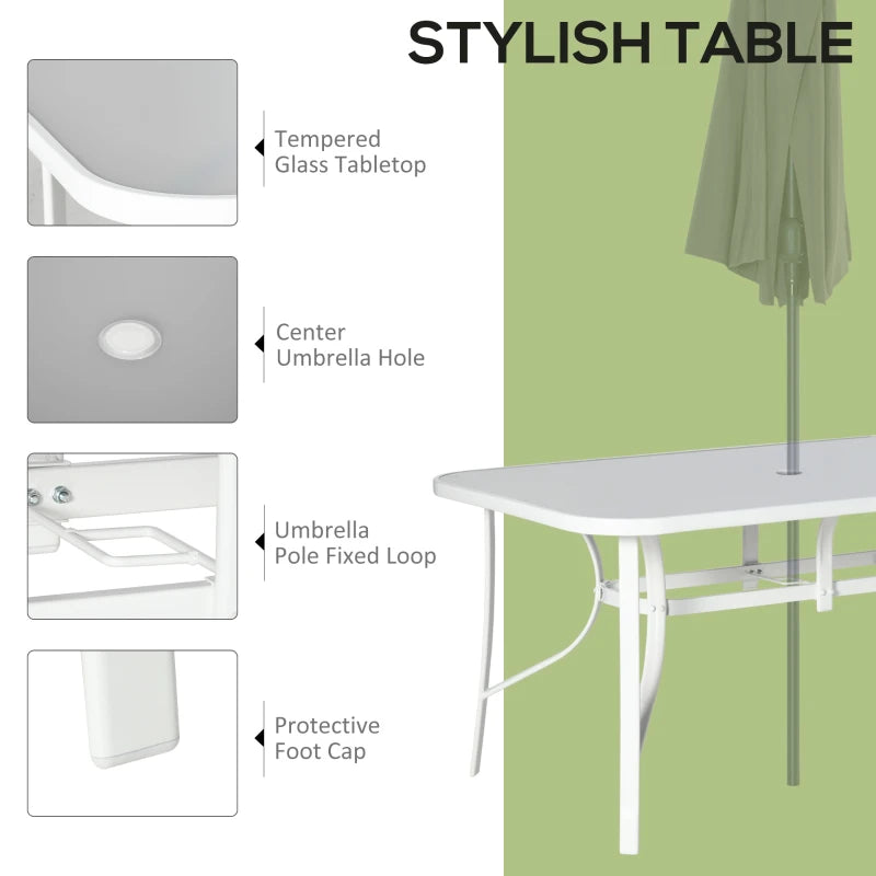 7 Piece Light Grey Dining Set With Parasol Hole