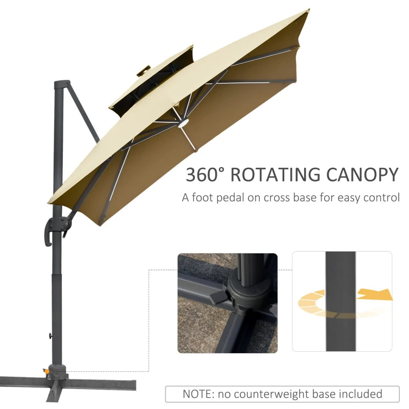 2.65H x 2.48m Khaki Tiered LED Adjustable Cantilever Parasol