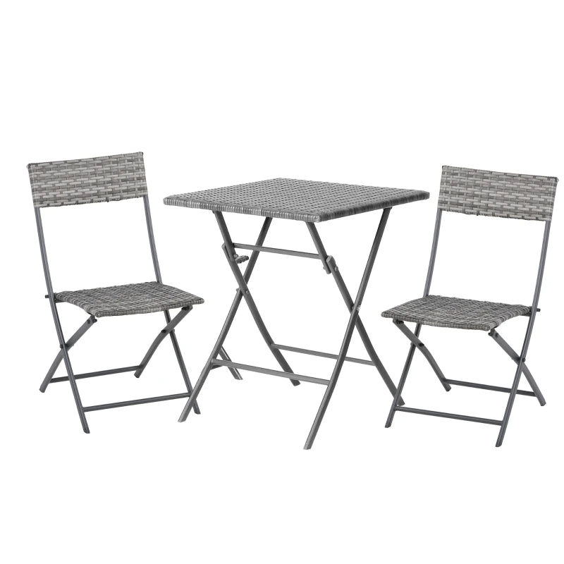 Grey 2 Seater Foldable Rattan Bistro Set With Square Table