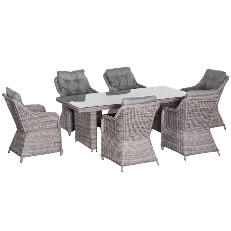 7 Piece Wicker Dining Set With Curved Armchairs