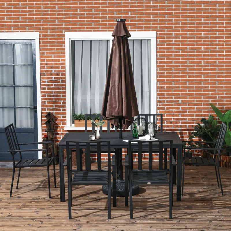 Black 7 Piece Metal Garden Dining Set With Table & 6 Stackable Chairs