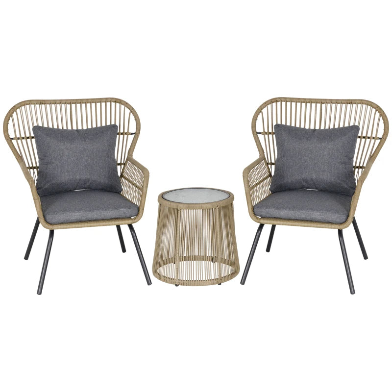3 Piece Balcony Bistro Set With Metal Frame Wrapped in Brown Wicker