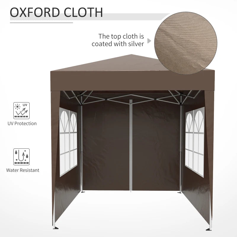 2m x 2m Brown Gazebo With 2 Walls and 2 Windows