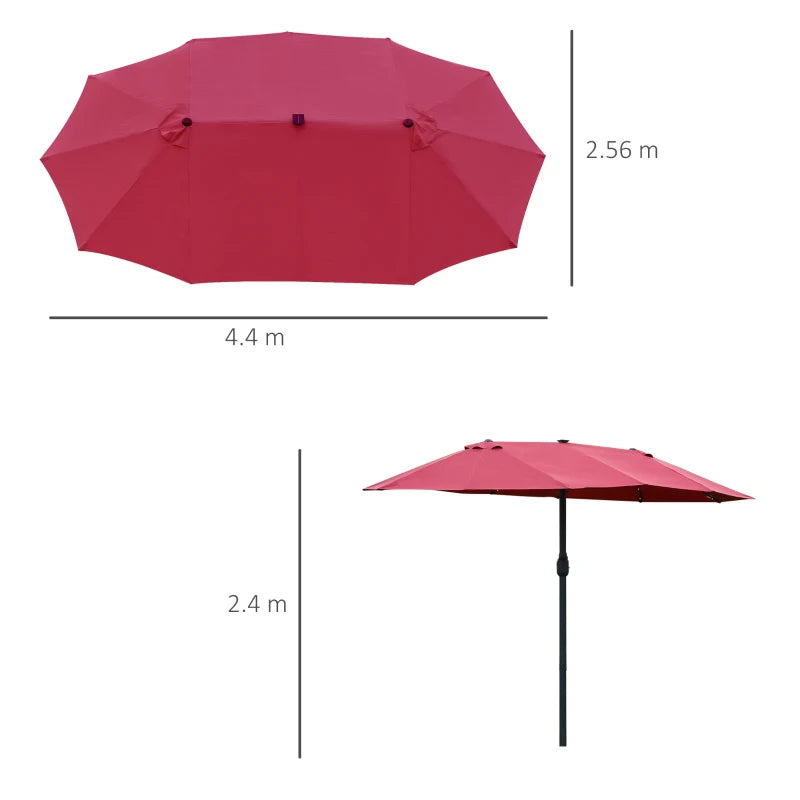 4.4m Double-Sided Sun Parasol With LED Solar Lights - Red