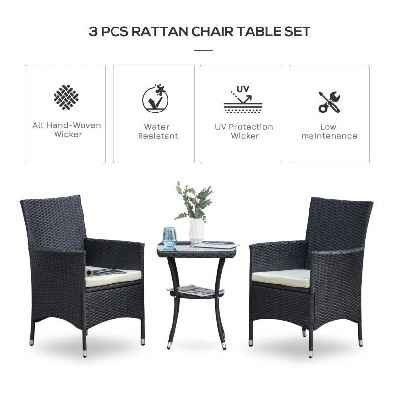 Black 3 Piece Rattan Bistro Set