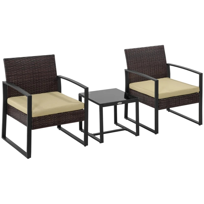 Beige Rattan Bistro Set With Coffee Table
