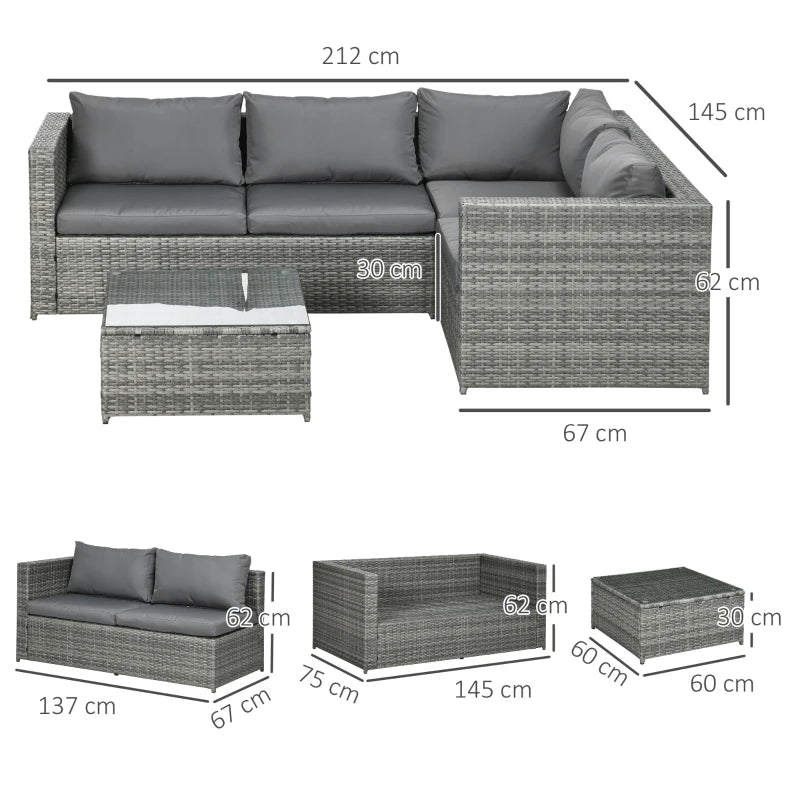 Grey 4 Seater Corner Sofa Set with Coffee Table