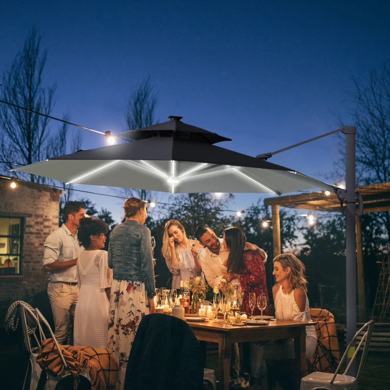 2.8H x 3.3m Dark Grey Cantilever Parasol With Solar Lights