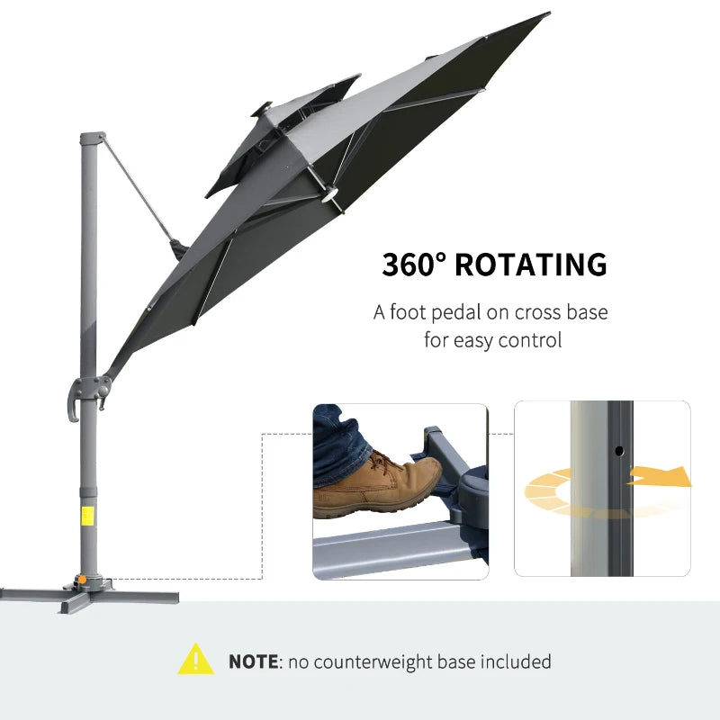 2.8H x 3.3m Dark Grey Cantilever Parasol With Solar Lights