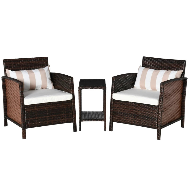 Brown 2-Seater Rattan Bistro Set With Cushions
