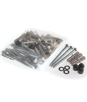 Cast Iron Downpipe Fixing Pack - contains 20 of 100mm coach screws, industrial raw plugs and washers - Trade Warehouse