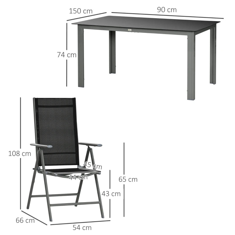 6 Seater Outdoor Aluminium Dining Ensemble - Foldable Chairs