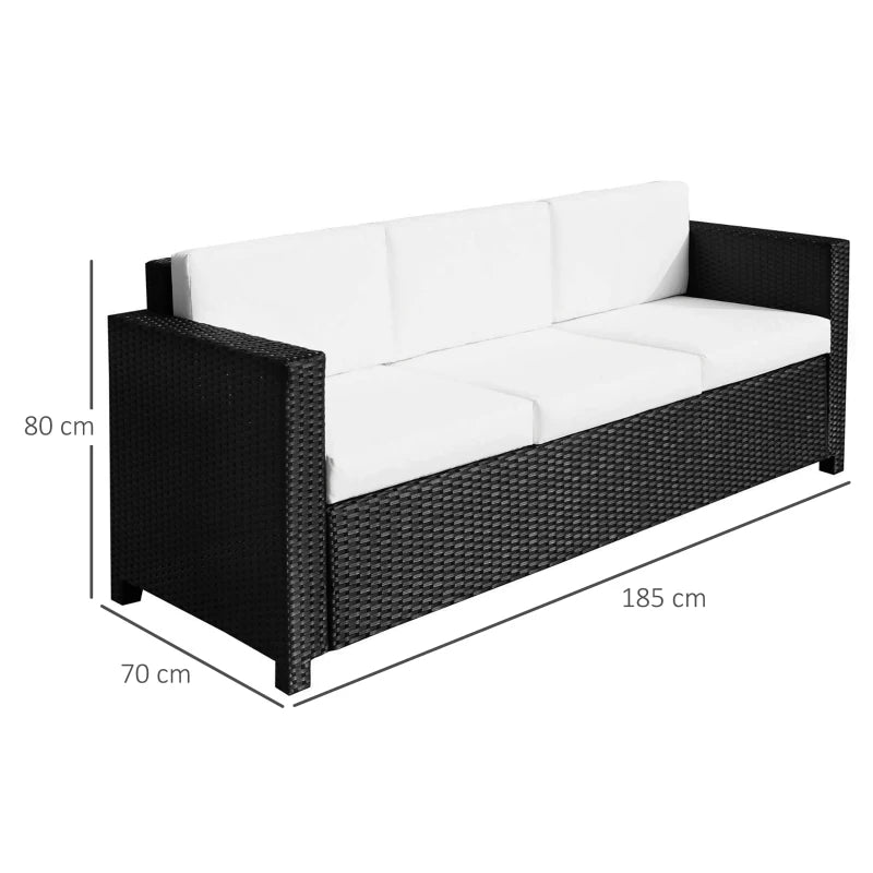 Black 3 Seater Rattan Sofa with Fire Resistant Cushion