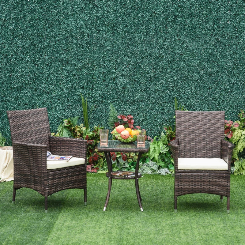 Brown Three-Piece Rattan Chair Set With Cushions