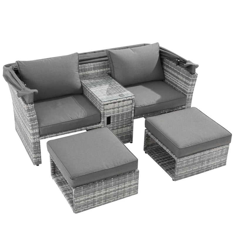 Grey 2-Seater Rattan Chairs With Coffee Table and Canopy