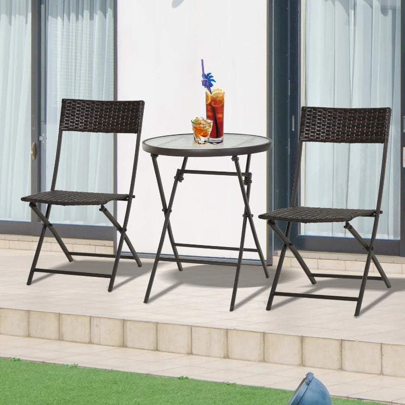 Brown 2 Seater Foldable Rattan Bistro Set