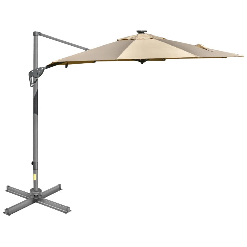 Khaki 3m Adjustable Parasol With LED Solar Lights