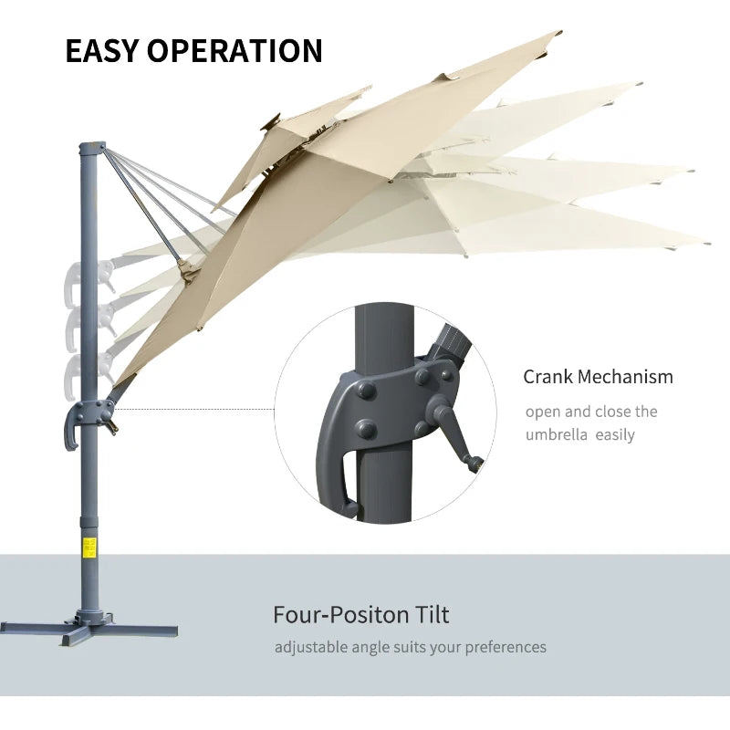 2.8H x 3.3m Khaki Cantilever Parasol With Solar Lights - 360° Rotation