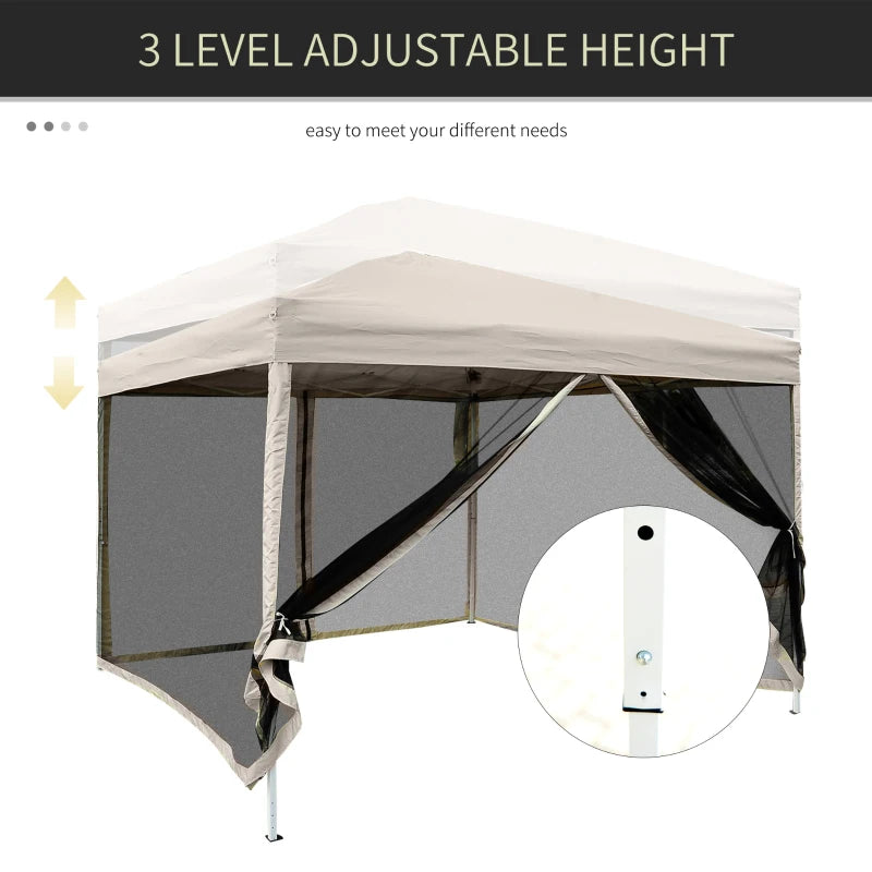 3m x 3m Pop Up Gazebo With Height Adjustable Mesh Screen House