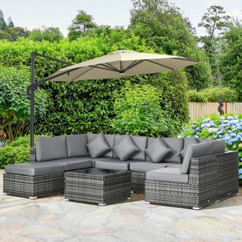 Dark 8 Piece Rattan Corner Sofa Set With Washable Cushion Covers & Tempered Glass Table