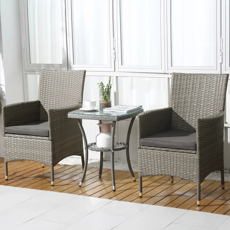 Grey Rattan Bistro Set For Balcony - Table and Chairs