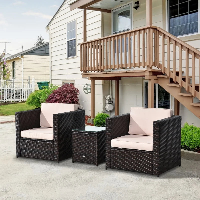 Brown 2-Seater Rattan Chair Set With Steel Frame