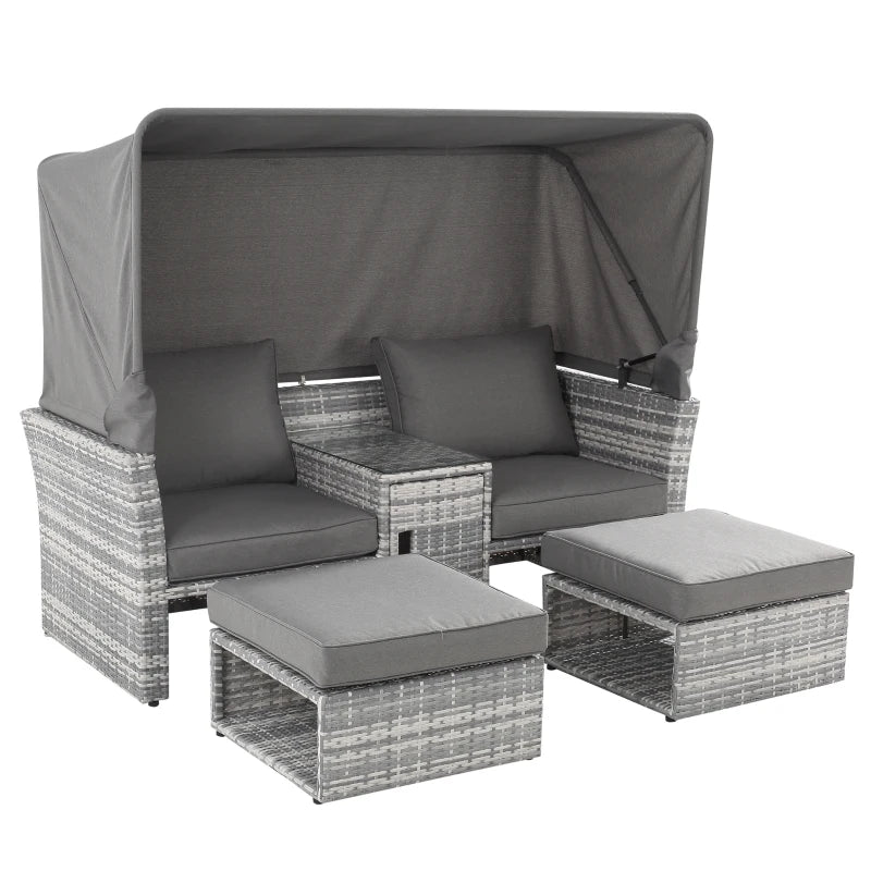 Grey 2-Seater Rattan Chairs With Coffee Table and Canopy