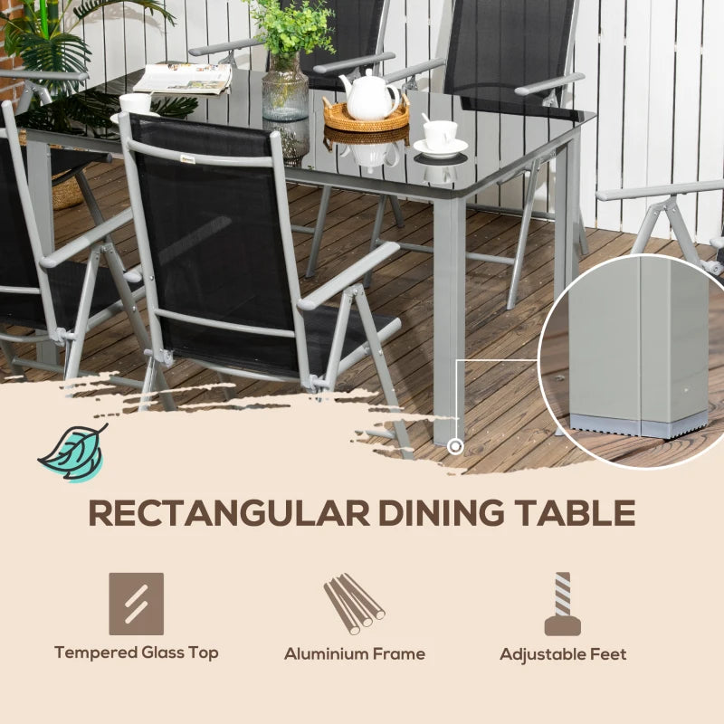 6 Seater Outdoor Aluminium Dining Ensemble - Foldable Chairs