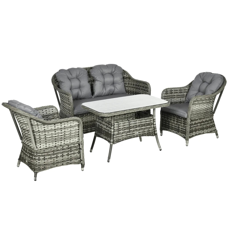 Grey Rounded Wicker Chairs With Glass Top Table