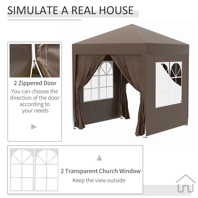 2m x 2m Brown Gazebo With 2 Walls and 2 Windows