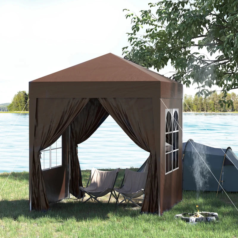 2m x 2m Brown Gazebo With 2 Walls and 2 Windows