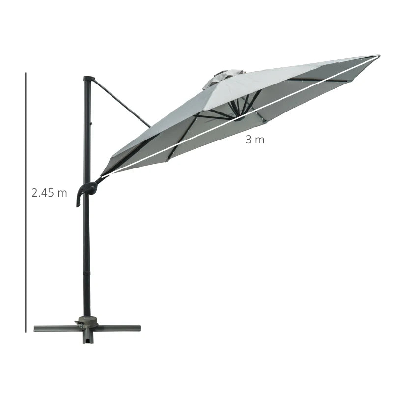 Grey 3m Cantilever Parasol With Cross Base